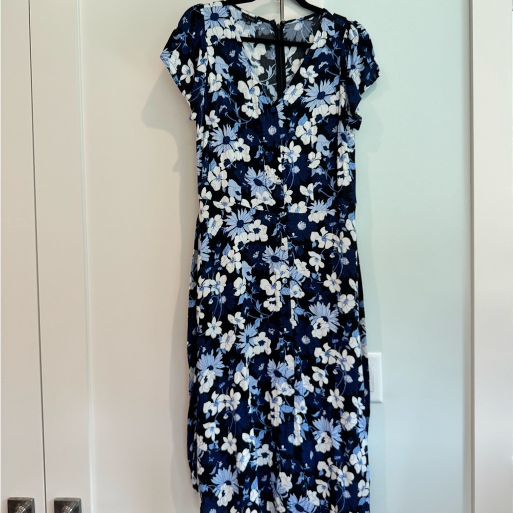 Talbots Floral Maxi Dress with White and Blue Flowers